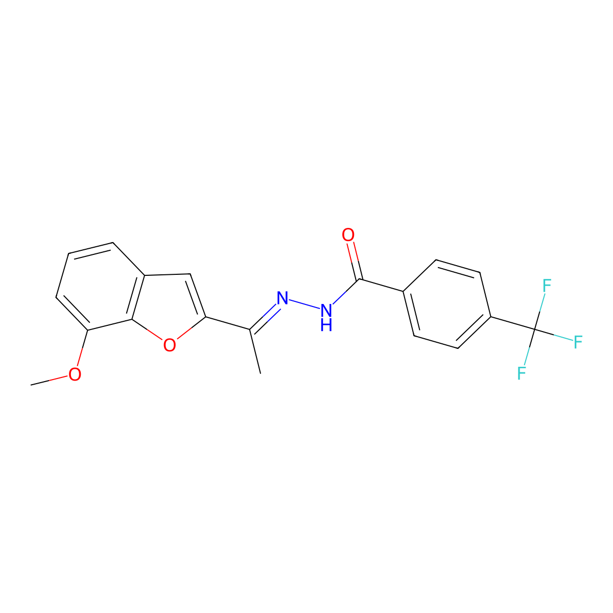 N'-[(E)-1-(7-methoxy-1-benzofuran-2-yl)ethylidene]-4-(trifluoromethyl)benzenecarbohydrazide molecular structure, CAS 478248-91-8