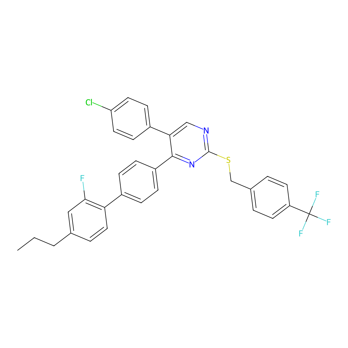5-(4-Chlorophenyl)-4-(2'-fluoro-4'-propyl[1,1'-biphenyl]-4-yl)-2-{[4-(trifluoromethyl)benzyl]sulfanyl}pyrimidine molecular structure, CAS 478248-95-2