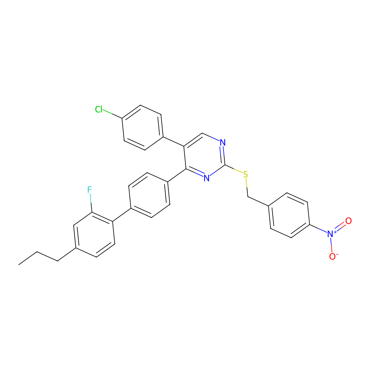 5-(4-Chlorophenyl)-4-(2'-fluoro-4'-propyl[1,1'-biphenyl]-4-yl)-2-[(4-nitrobenzyl)sulfanyl]pyrimidine molecular structure, CAS 478248-96-3