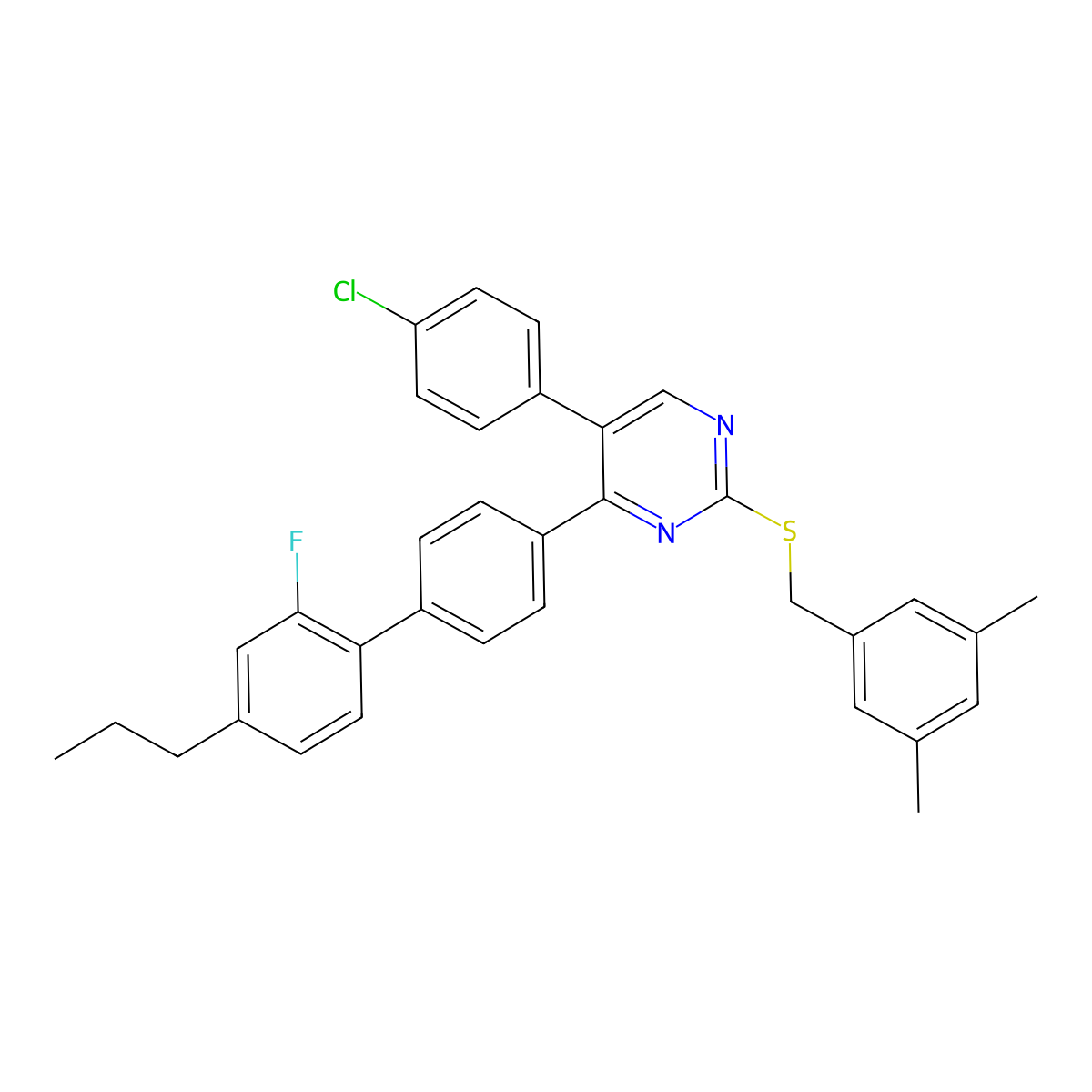 5-(4-Chlorophenyl)-2-[(3,5-dimethylphenyl)methylsulfanyl]-4-[4-(2-fluoro-4-propylphenyl)phenyl]pyrimidine molecular structure, CAS 478248-98-5