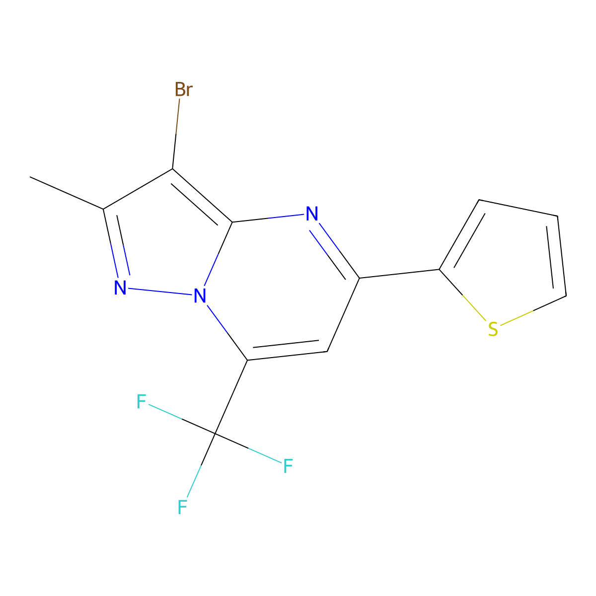 3-Bromo-2-methyl-5-(thiophen-2-yl)-7-(trifluoromethyl)pyrazolo[1,5-a]pyrimidine molecular structure, CAS 478248-99-6