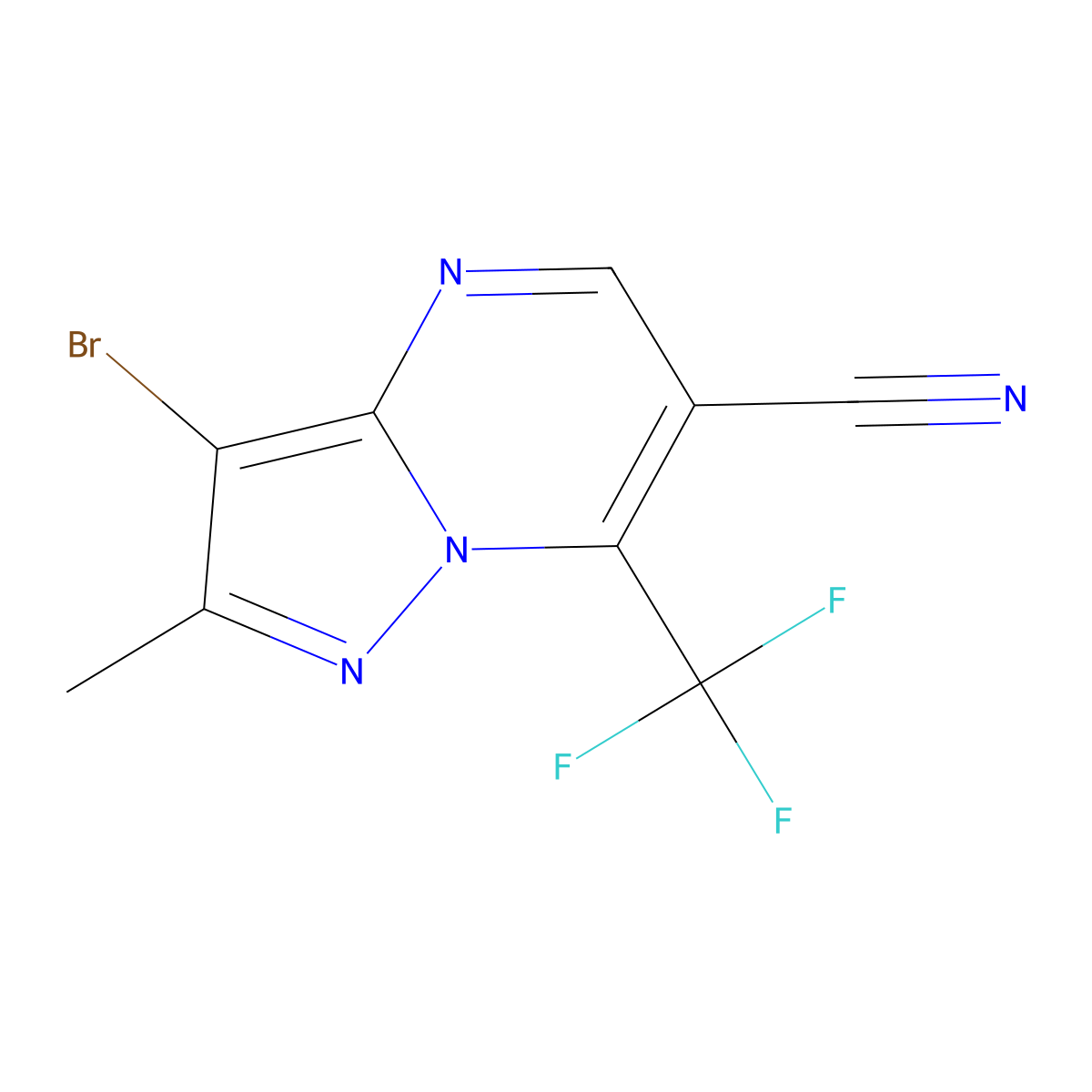 3-Bromo-2-methyl-7-(trifluoromethyl)pyrazolo[1,5-a]pyrimidine-6-carbonitrile molecular structure, CAS 478249-03-5