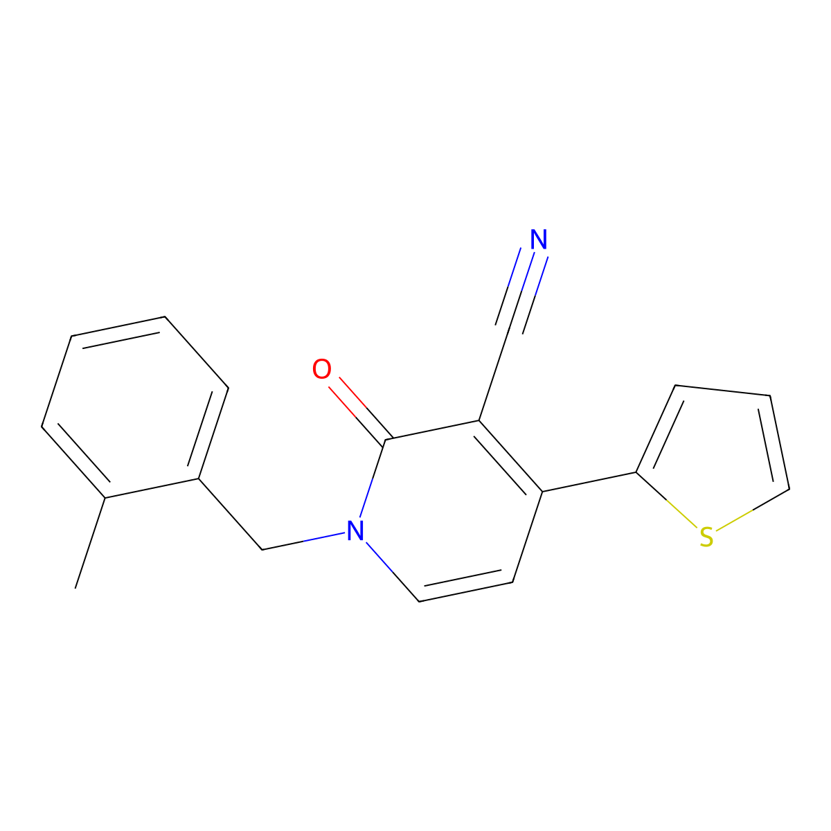 1-(2-Methylbenzyl)-2-oxo-4-(2-thienyl)-1,2-dihydro-3-pyridinecarbonitrile molecular structure, CAS 478249-08-0