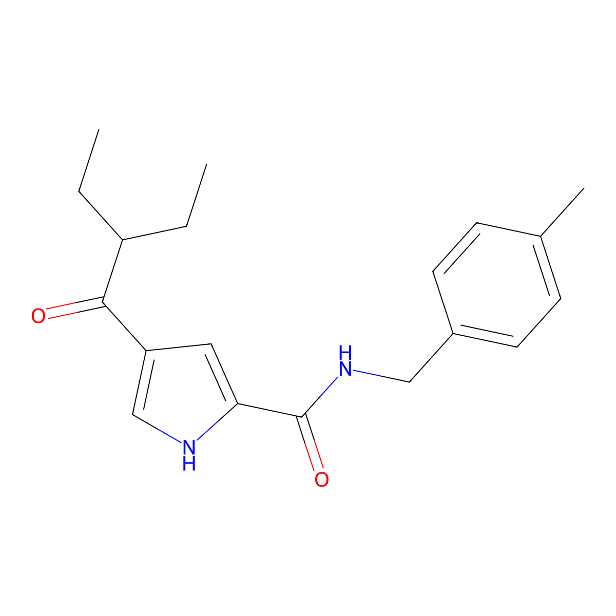 4-(2-ethylbutanoyl)-N-[(4-methylphenyl)methyl]-1H-pyrrole-2-carboxamide molecular structure, CAS 478249-09-1