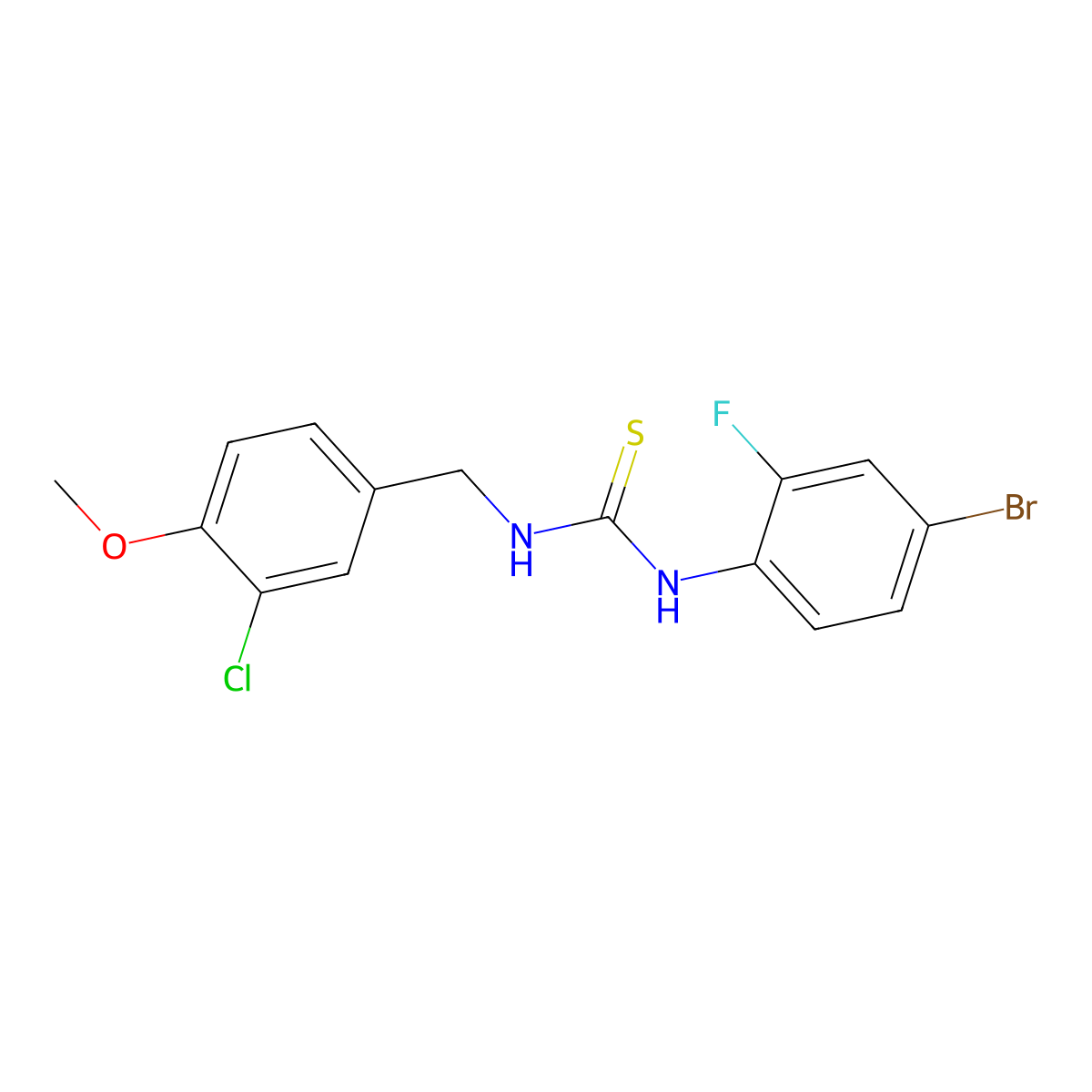 N-(4-bromo-2-fluorophenyl)-N'-(3-chloro-4-methoxybenzyl)thiourea molecular structure, CAS 478249-56-8