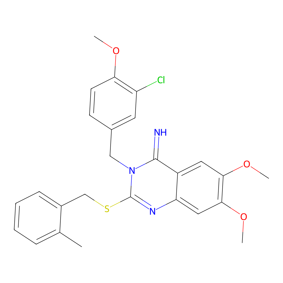 3-(3-chloro-4-methoxybenzyl)-6,7-dimethoxy-2-[(2-methylbenzyl)sulfanyl]-4(3H)-quinazolinimine molecular structure, CAS 478249-80-8