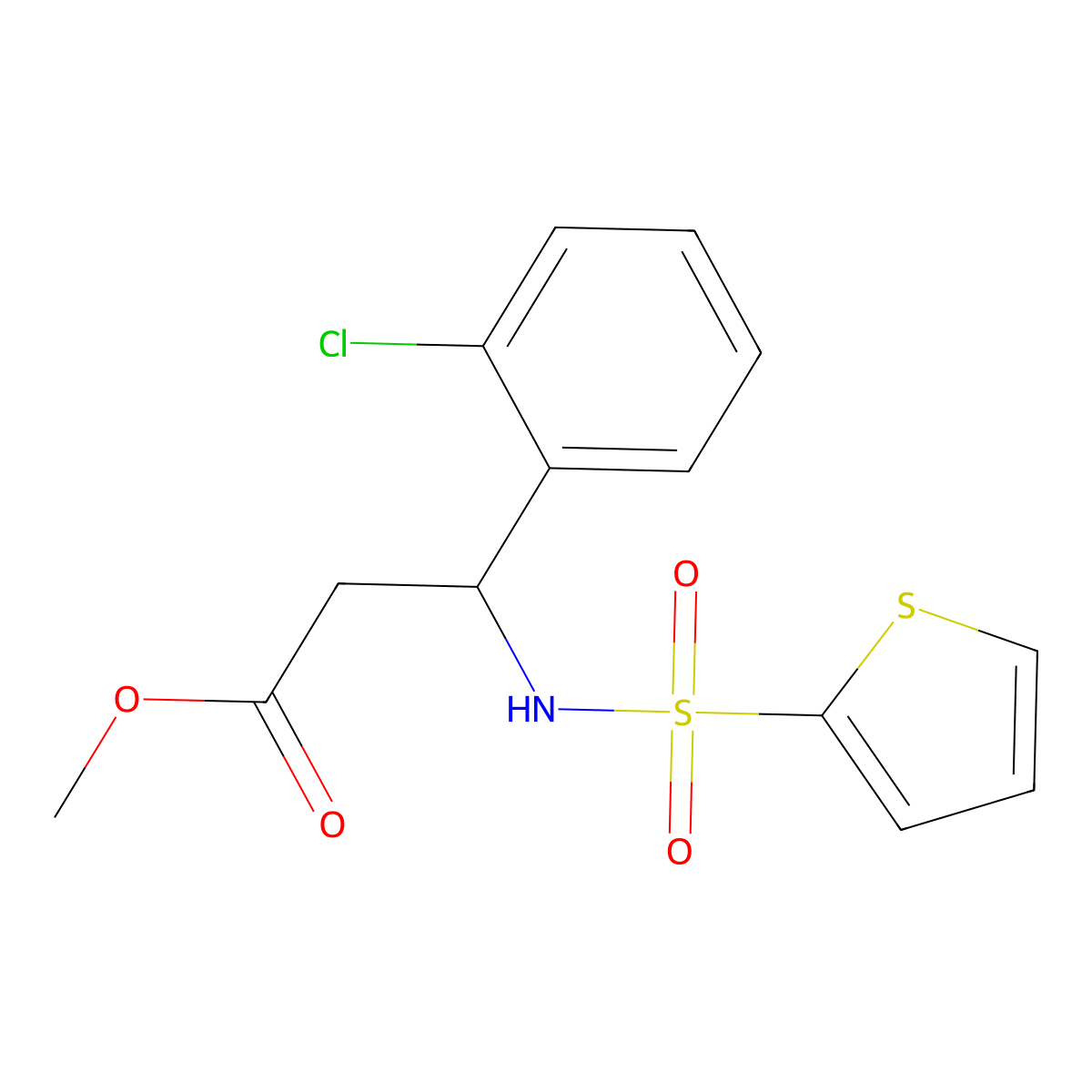 Methyl 3-(2-chlorophenyl)-3-[(2-thienylsulfonyl)amino]propanoate molecular structure, CAS 478249-86-4