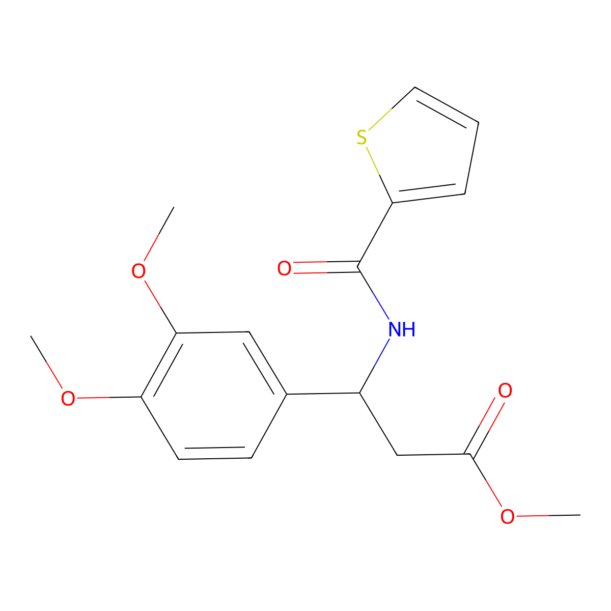 Methyl 3-(3,4-dimethoxyphenyl)-3-[(2-thienylcarbonyl)amino]propanoate molecular structure, CAS 478249-90-0