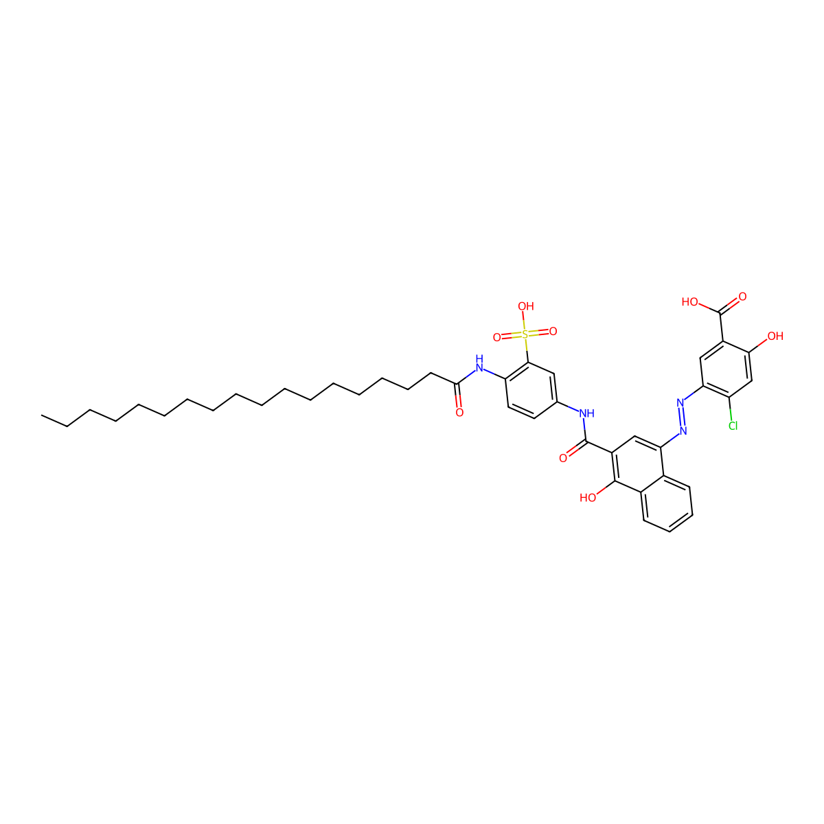 4-Chloro-2-hydroxy-5-((E)-(4-hydroxy-3-((4-(stearoylamino)-3-sulfoanilino)carbonyl)-1-naphthyl)diazenyl)benzoic acid molecular structure, CAS 478250-27-0