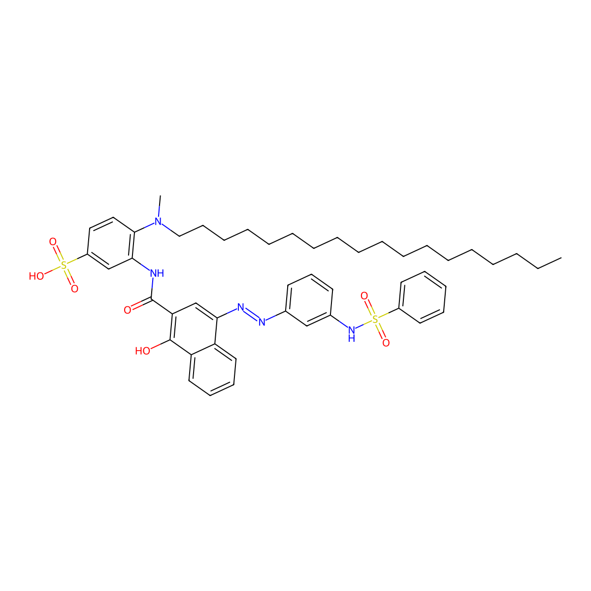 3-{[1-Hydroxy-4-((E)-{3-[(phenylsulfonyl)amino]phenyl}diazenyl)-2-naphthoyl]amino}-4-[methyl(octadecyl)amino]benzenesulfonic acid molecular structure, CAS 478250-28-1