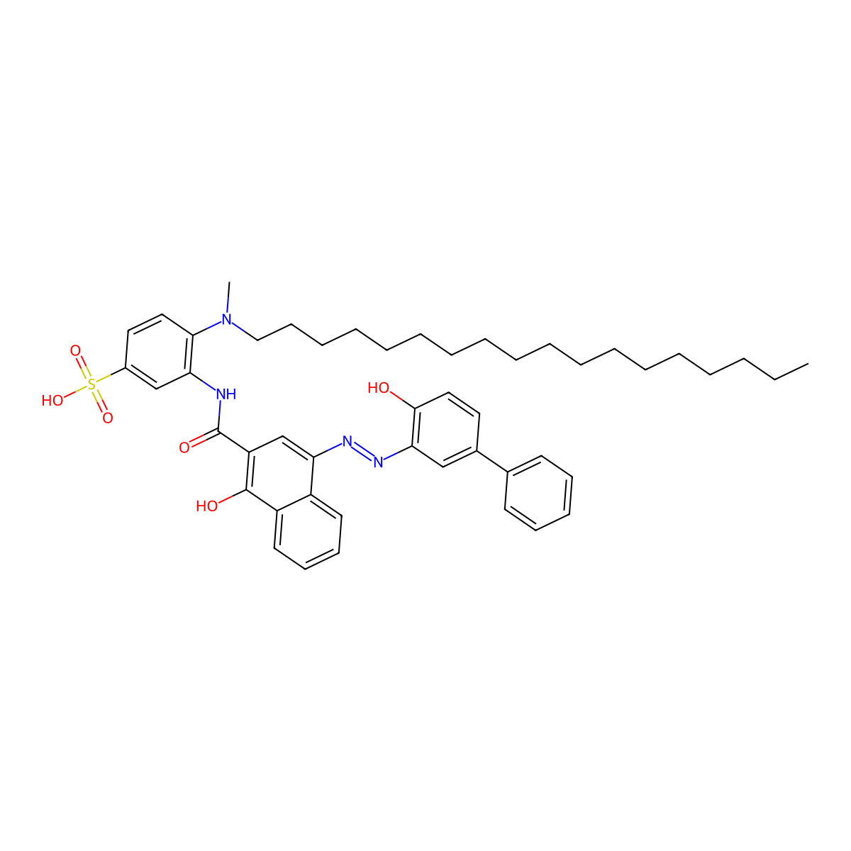 3-((1-Hydroxy-4-((E)-(4-hydroxy(1,1'-biphenyl)-3-YL)diazenyl)-2-naphthoyl)amino)-4-(methyl(octadecyl)amino)benzenesulfonic acid molecular structure, CAS 478250-30-5