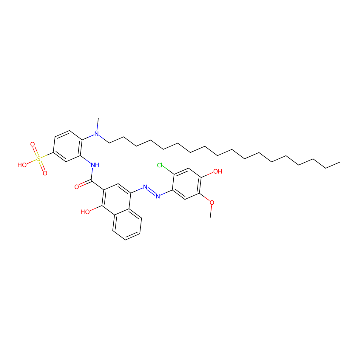 3-({4-[(E)-(2-Chloro-4-hydroxy-5-methoxyphenyl)diazenyl]-1-hydroxy-2-naphthoyl}amino)-4-[methyl(octadecyl)amino]benzenesulfonic acid molecular structure, CAS 478250-36-1