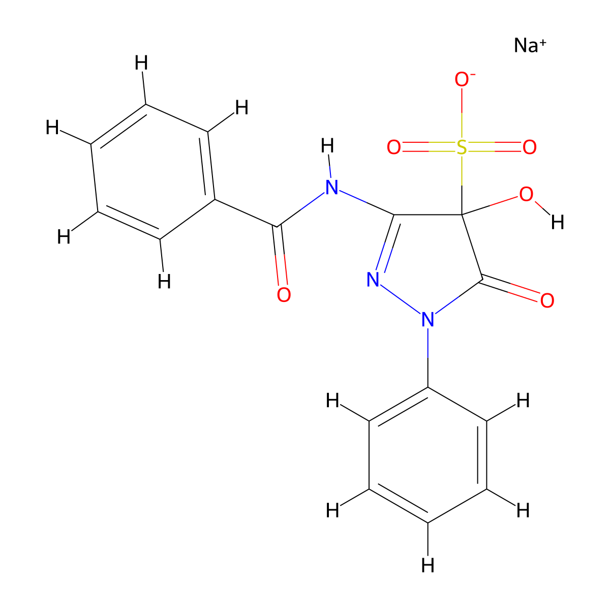 Sodium 3-(benzoylamino)-4-HO-5-oxo-1-phenyl-4,5-dihydro-1H-pyrazole-4-sulfonate molecular structure, CAS 478250-42-9