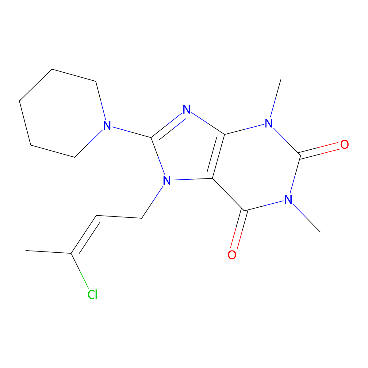 7-(3-CL-2-Butenyl)-1,3-DI-ME-8-(1-piperidinyl)-3,7-dihydro-1H-purine-2,6-dione molecular structure, CAS 478252-85-6