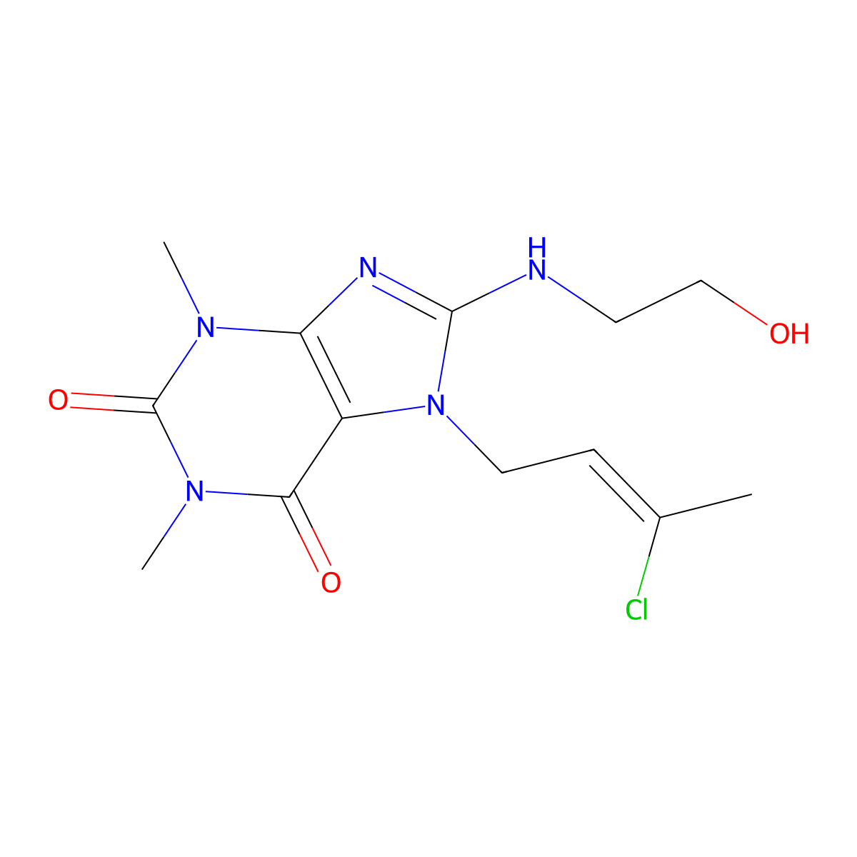 7-(3-CL-2-Butenyl)-8-((2-HO-ET)amino)-1,3-DI-ME-3,7-dihydro-1H-purine-2,6-dione molecular structure, CAS 478253-07-5