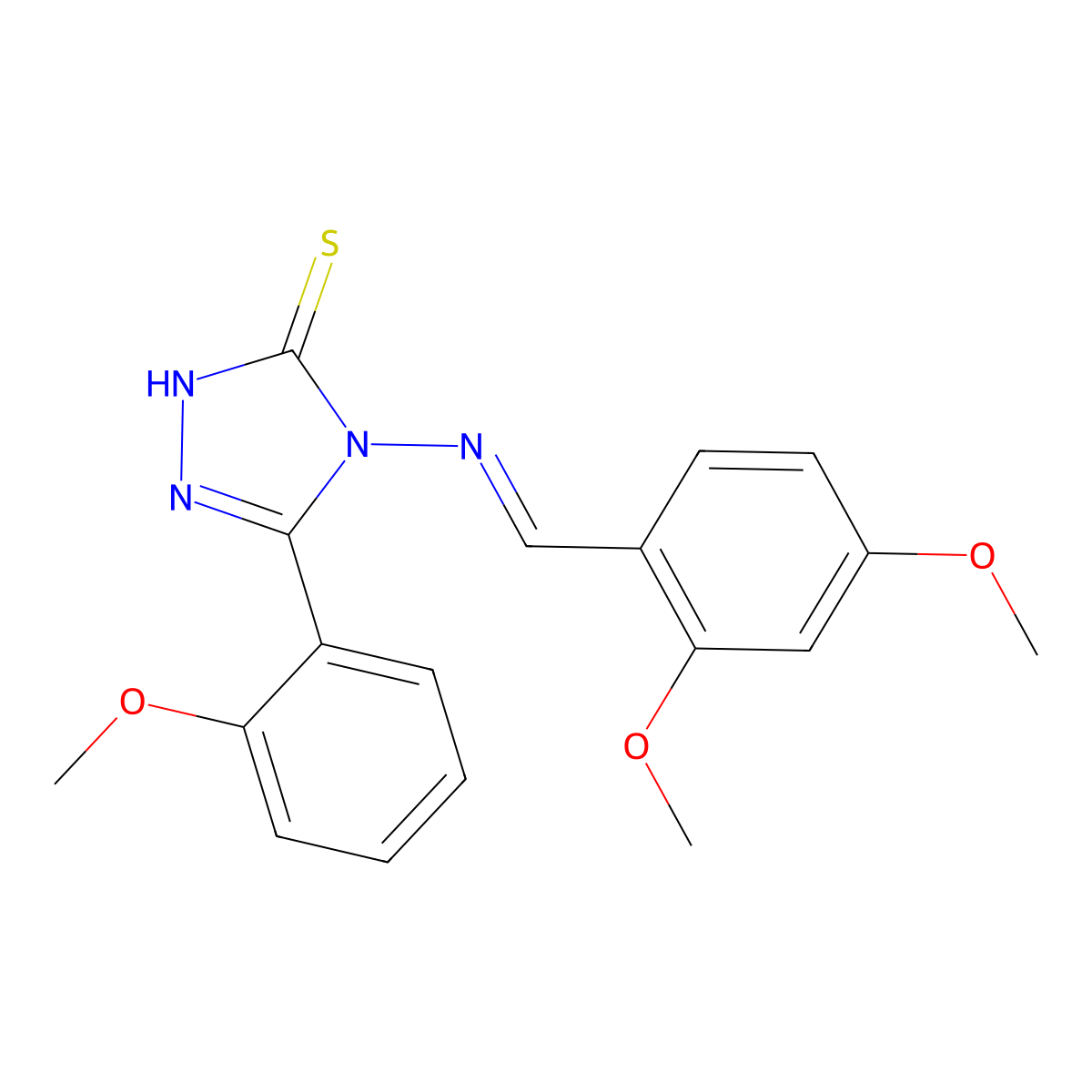 4-[[(2,4-Dimethoxyphenyl)methylene]amino]-2,4-dihydro-5-(2-methoxyphenyl)-3H-1,2,4-triazole-3-thione molecular structure, CAS 478256-77-8