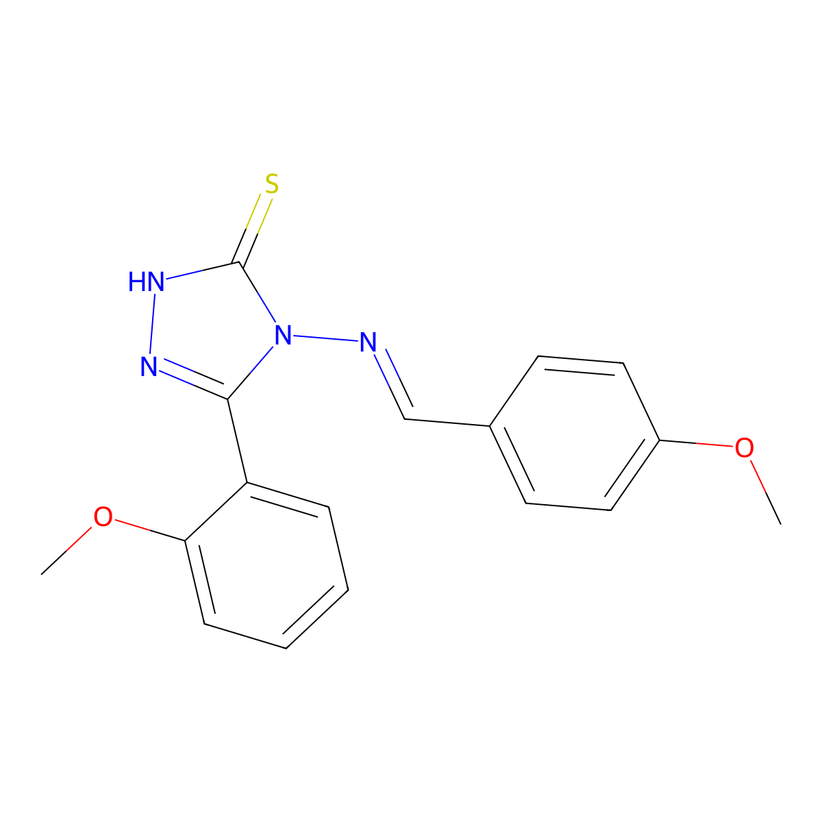 2,4-Dihydro-5-(2-methoxyphenyl)-4-(((4-methoxyphenyl)methylene)amino)-3H-1,2,4-triazole-3-thione molecular structure, CAS 478256-83-6