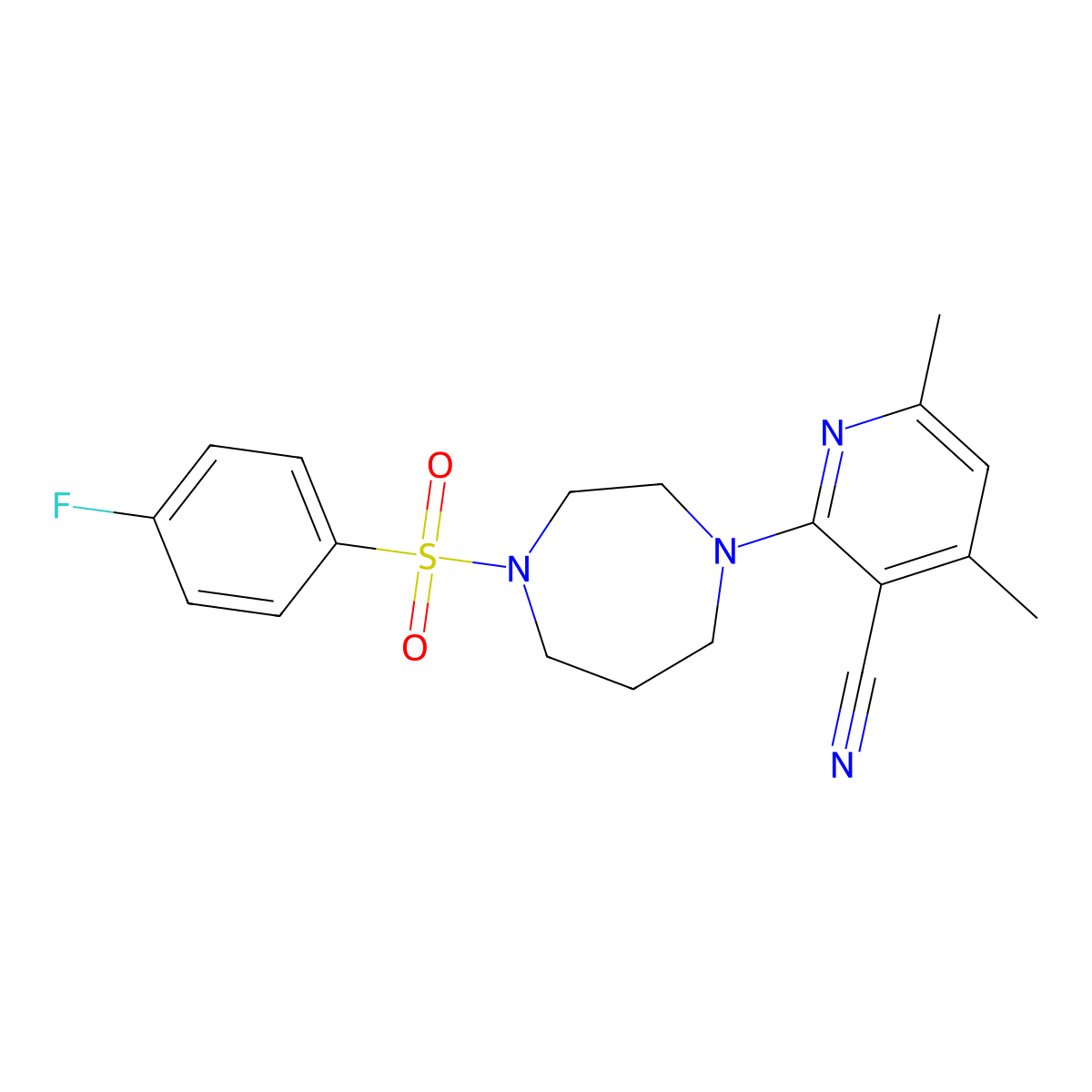 2-{4-[(4-Fluorophenyl)sulfonyl]-1,4-diazepan-1-yl}-4,6-dimethylnicotinonitrile molecular structure, CAS 478256-84-7