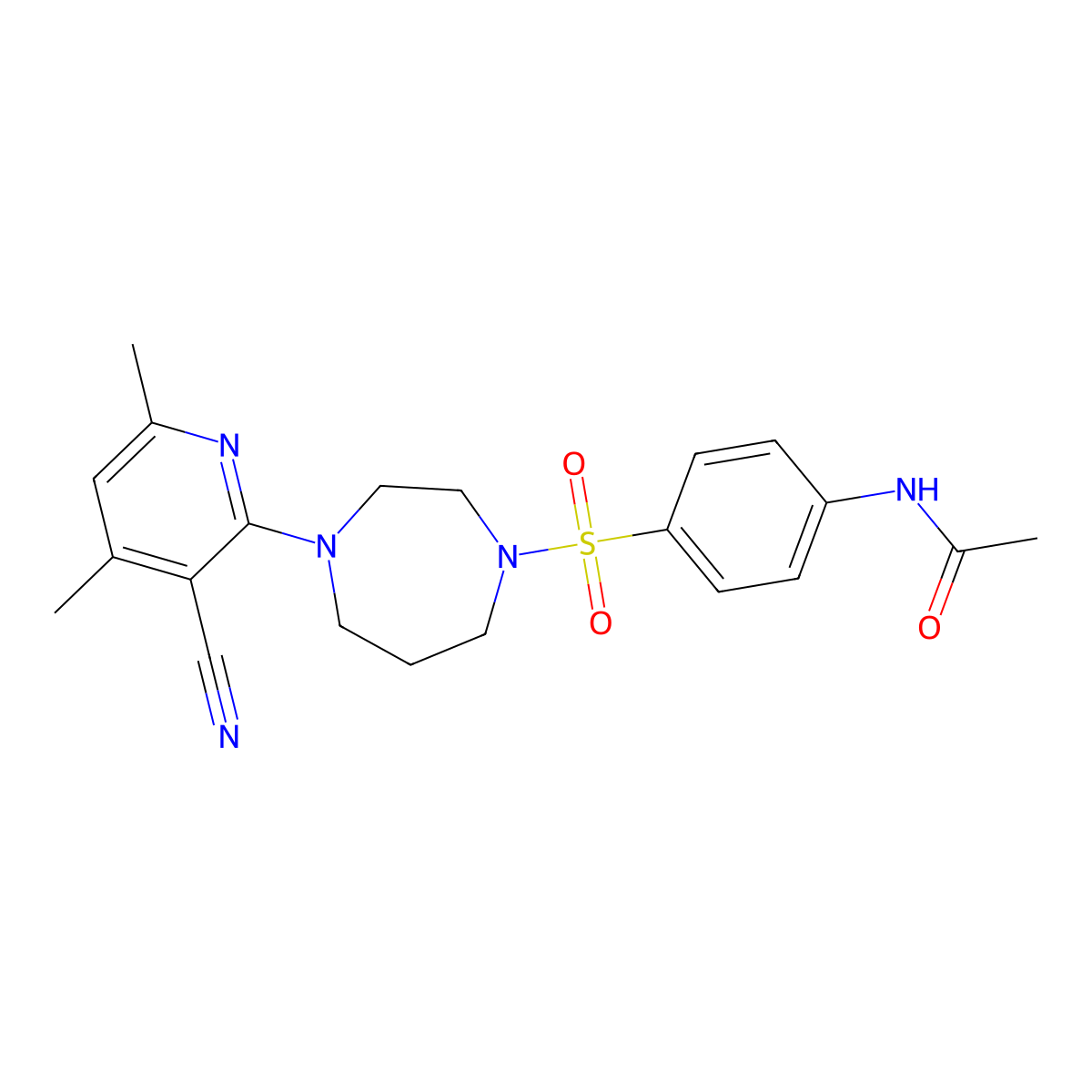 N-(4-{[4-(3-cyano-4,6-dimethyl-2-pyridinyl)-1,4-diazepan-1-yl]sulfonyl}phenyl)acetamide molecular structure, CAS 478256-87-0