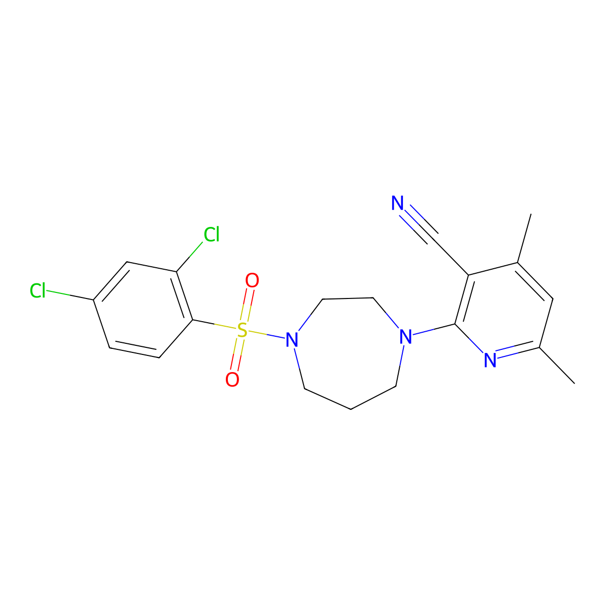 2-{4-[(2,4-Dichlorophenyl)sulfonyl]-1,4-diazepan-1-yl}-4,6-dimethylnicotinonitrile molecular structure, CAS 478256-91-6