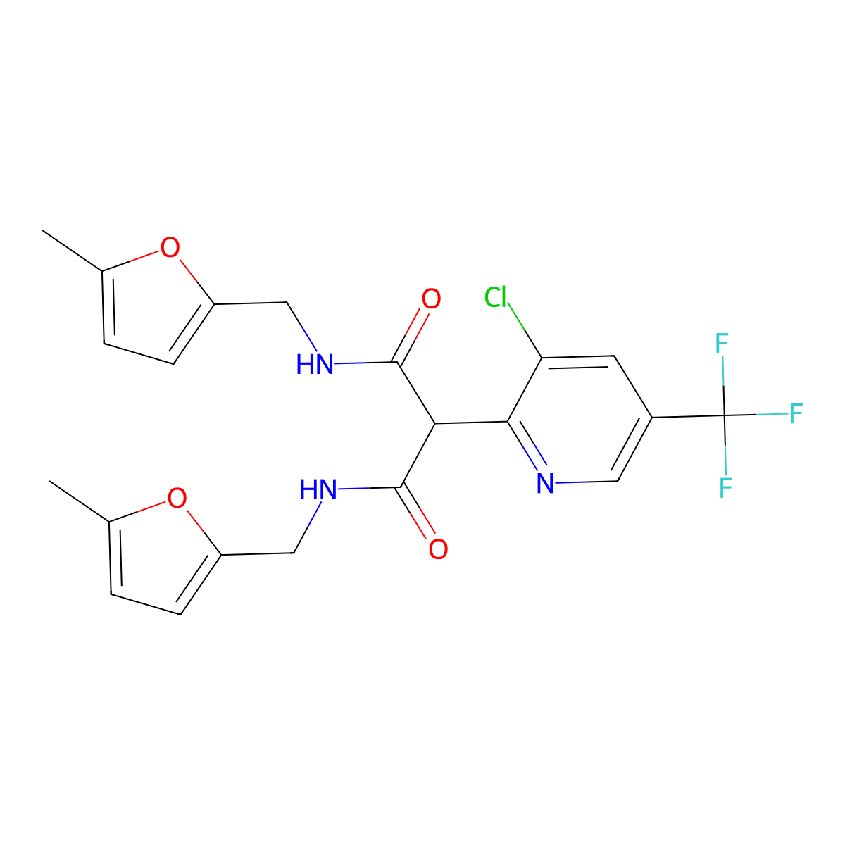 2-[3-chloro-5-(trifluoromethyl)pyridin-2-yl]-N,N'-bis[(5-methylfuran-2-yl)methyl]propanediamide molecular structure, CAS 478257-88-4