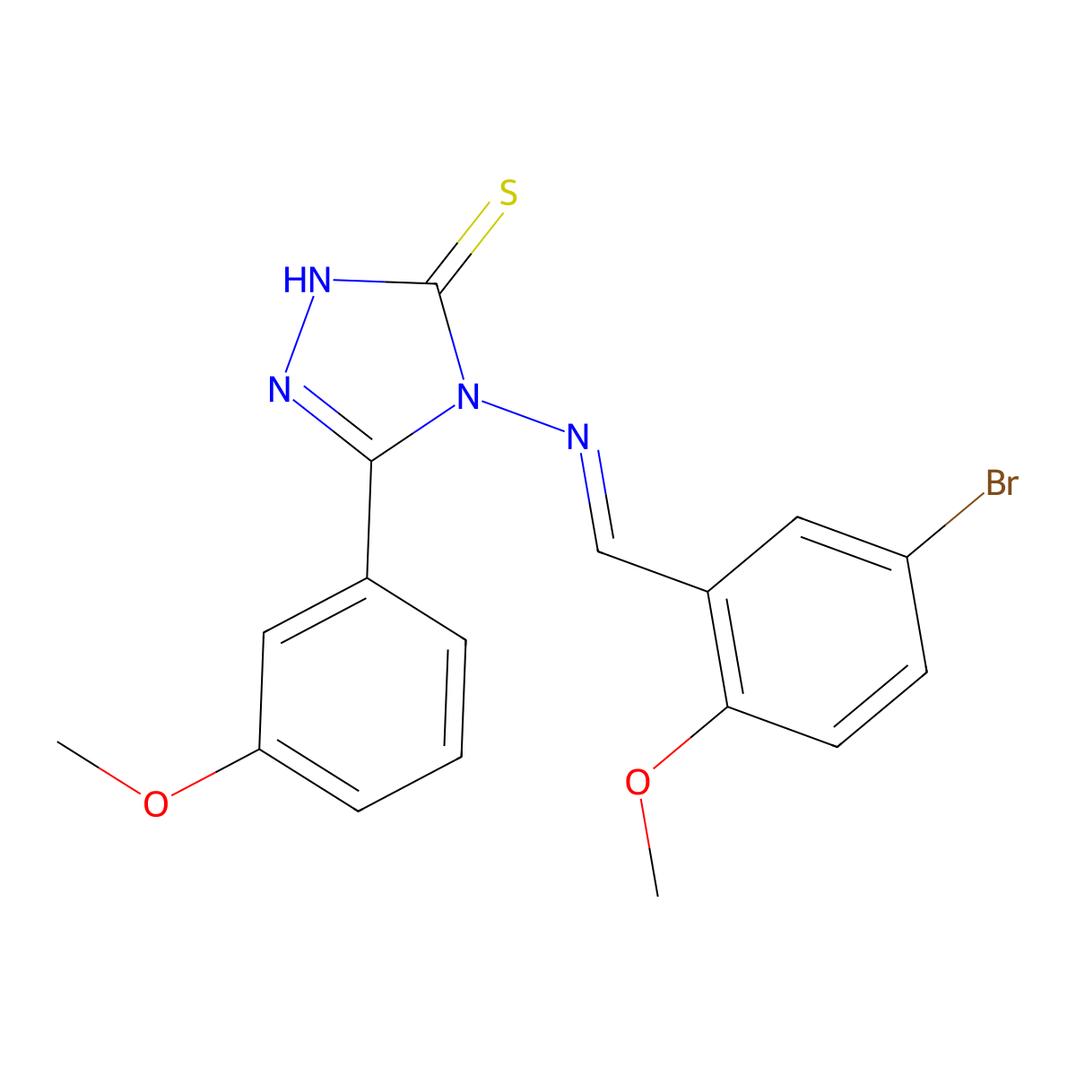 4-(((5-Bromo-2-methoxyphenyl)methylene)amino)-2,4-dihydro-5-(3-methoxyphenyl)-3H-1,2,4-triazole-3-thione molecular structure, CAS 478257-98-6