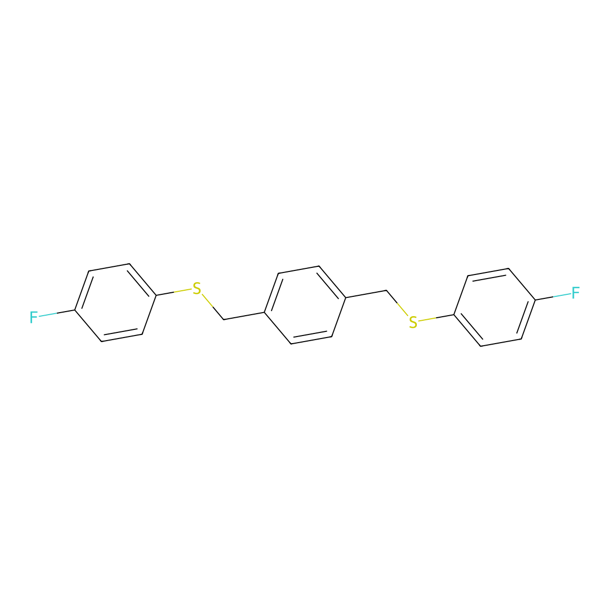 1-Fluoro-4-[(4-{[(4-fluorophenyl)sulfanyl]methyl}benzyl)sulfanyl]benzene molecular structure, CAS 478258-28-5