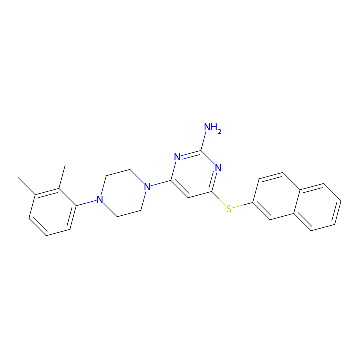 4-[4-(2,3-Dimethylphenyl)piperazino]-6-(2-naphthylsulfanyl)-2-pyrimidinamine molecular structure, CAS 478258-46-7