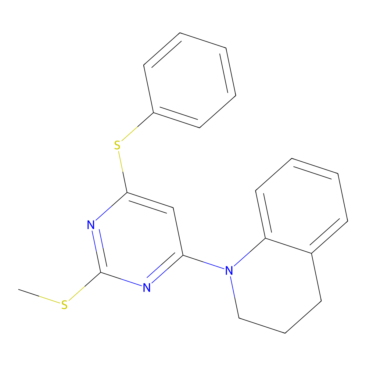 1-[2-(Methylsulfanyl)-6-(phenylsulfanyl)-4-pyrimidinyl]-1,2,3,4-tetrahydroquinoline molecular structure, CAS 478258-57-0