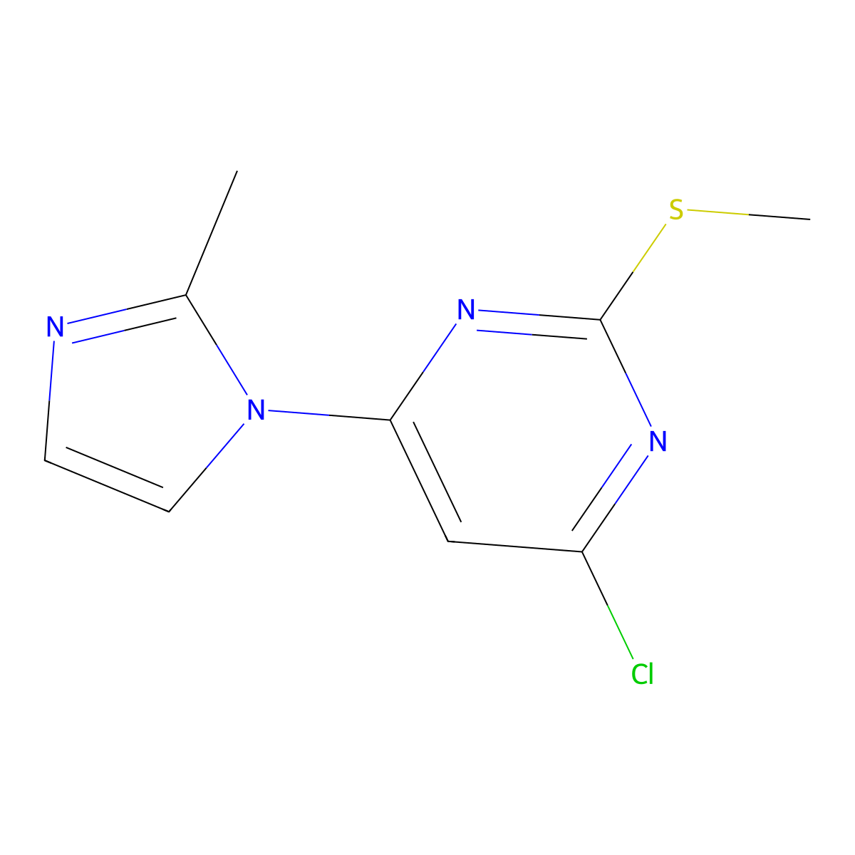 4-chloro-6-(2-methyl-1H-imidazol-1-yl)-2-(methylsulfanyl)pyrimidine molecular structure, CAS 478258-58-1