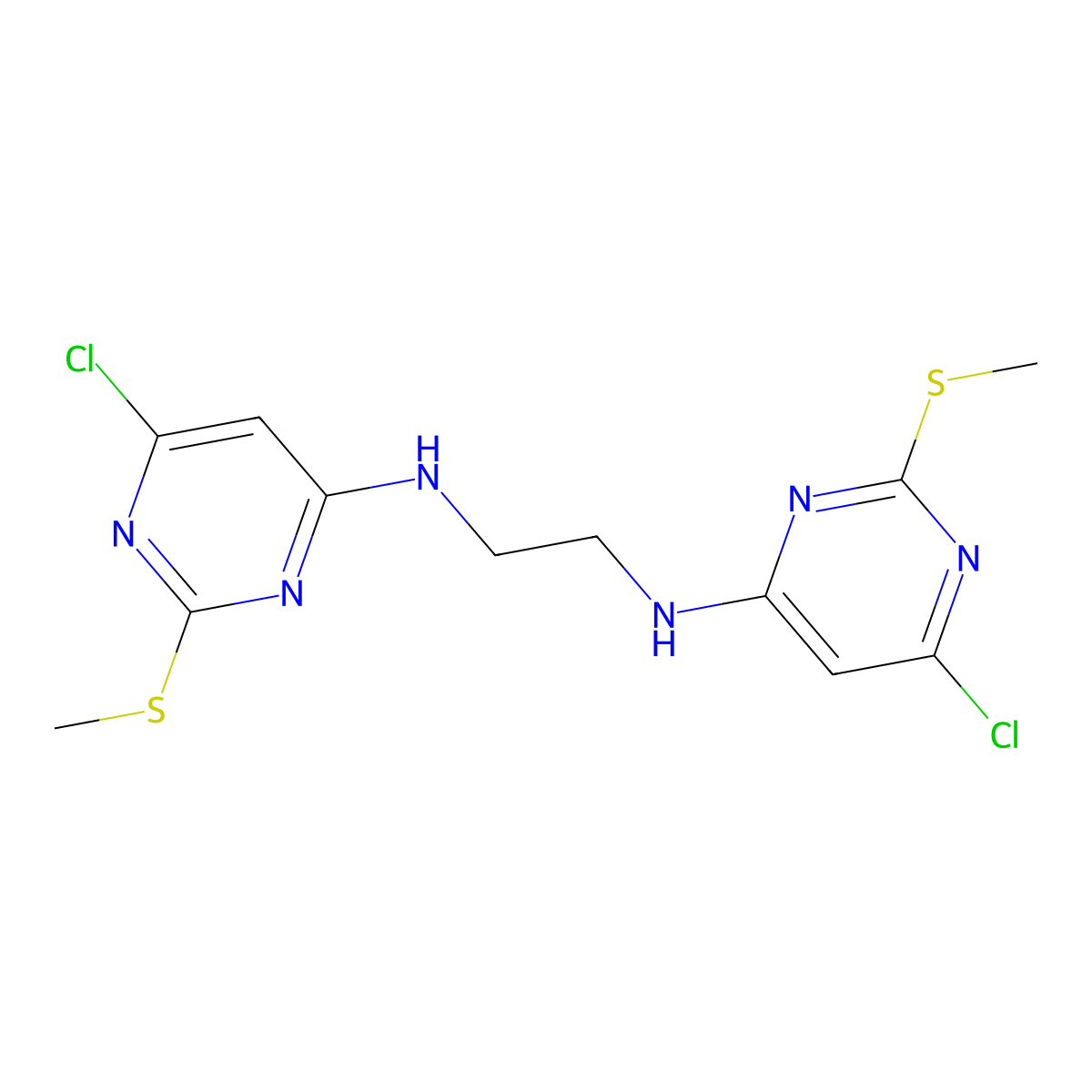 N~1~,N~2~-bis[6-chloro-2-(methylsulfanyl)-4-pyrimidinyl]-1,2-ethanediamine molecular structure, CAS 478258-59-2