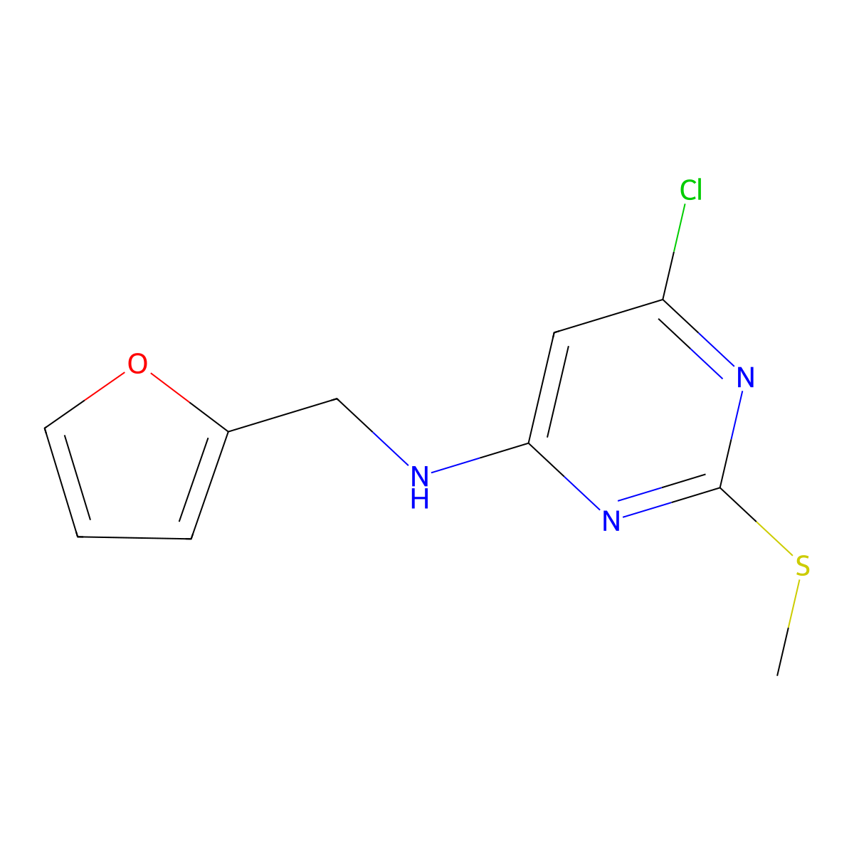 N-[6-chloro-2-(methylsulfanyl)-4-pyrimidinyl]-N-(2-furylmethyl)amine molecular structure, CAS 478258-65-0