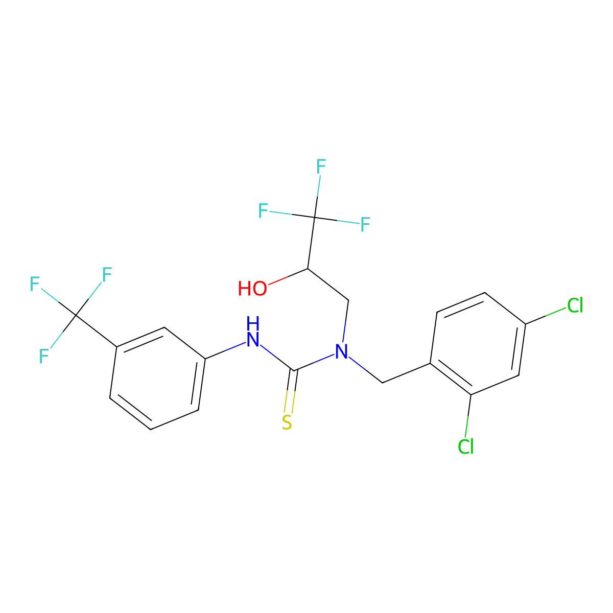 N-(2,4-dichlorobenzyl)-N-(3,3,3-trifluoro-2-hydroxypropyl)-N'-[3-(trifluoromethyl)phenyl]thiourea molecular structure, CAS 478258-85-4