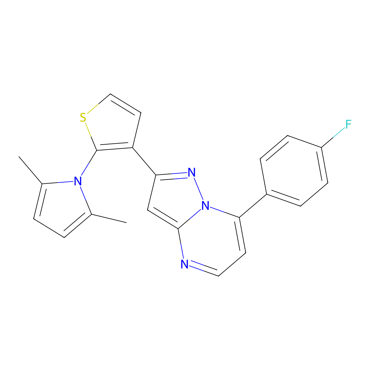 2-[2-(2,5-dimethyl-1H-pyrrol-1-yl)-3-thienyl]-7-(4-fluorophenyl)pyrazolo[1,5-a]pyrimidine molecular structure, CAS 478258-90-1