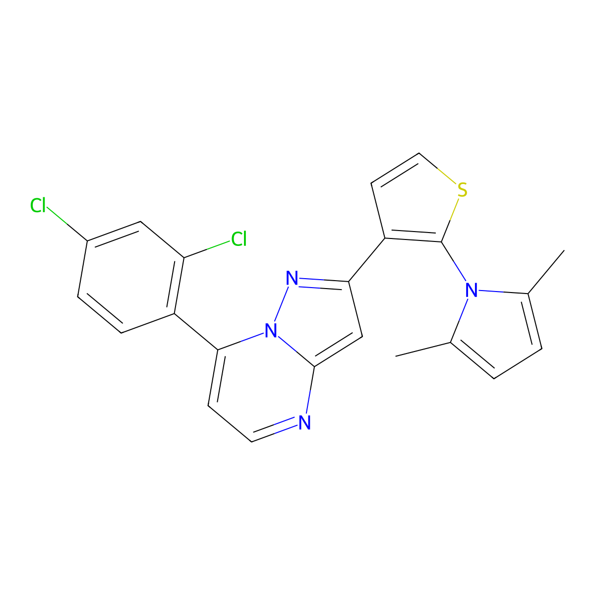 7-(2,4-dichlorophenyl)-2-[2-(2,5-dimethyl-1H-pyrrol-1-yl)-3-thienyl]pyrazolo[1,5-a]pyrimidine molecular structure, CAS 478258-96-7