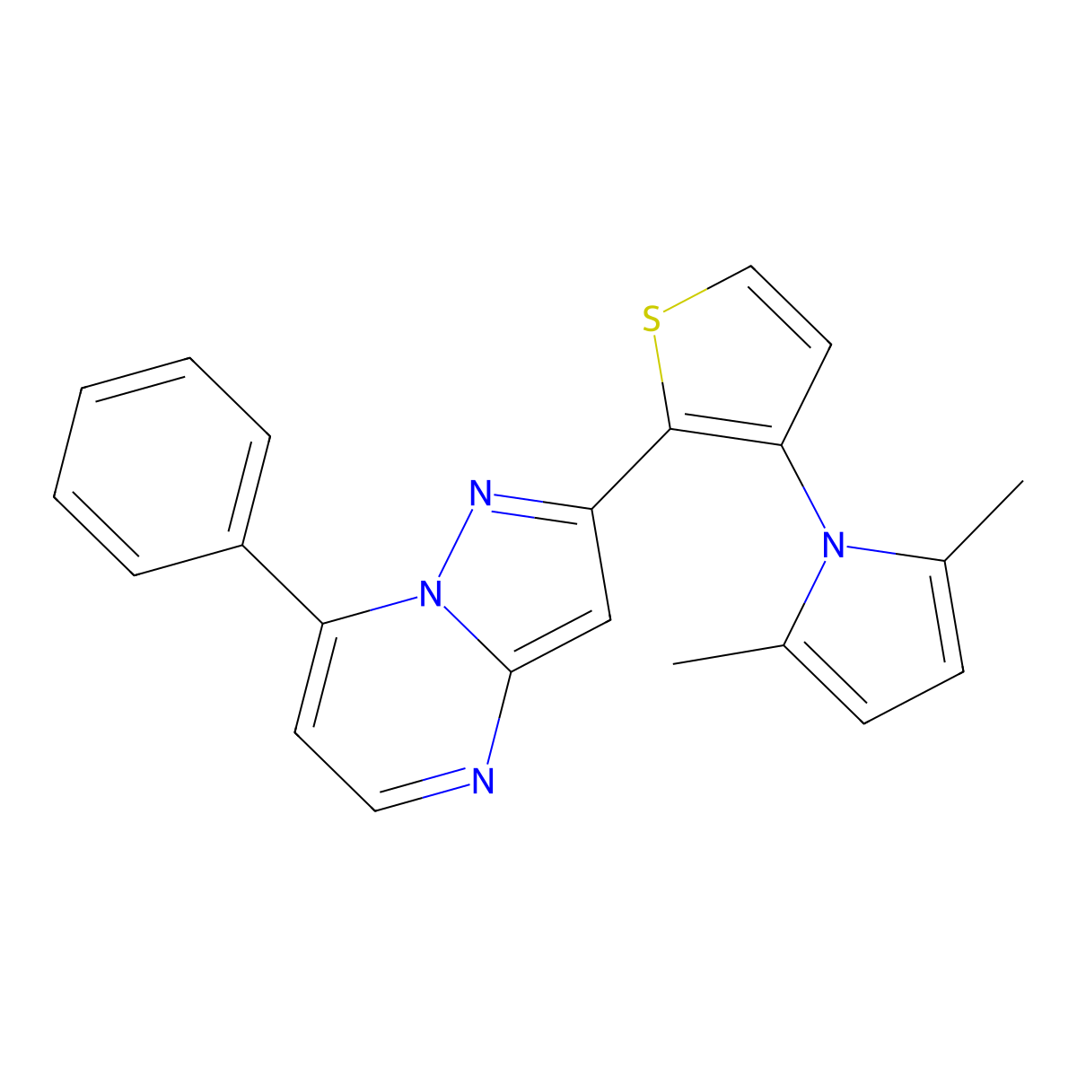 2-[3-(2,5-dimethyl-1H-pyrrol-1-yl)-2-thienyl]-7-phenylpyrazolo[1,5-a]pyrimidine molecular structure, CAS 478258-98-9