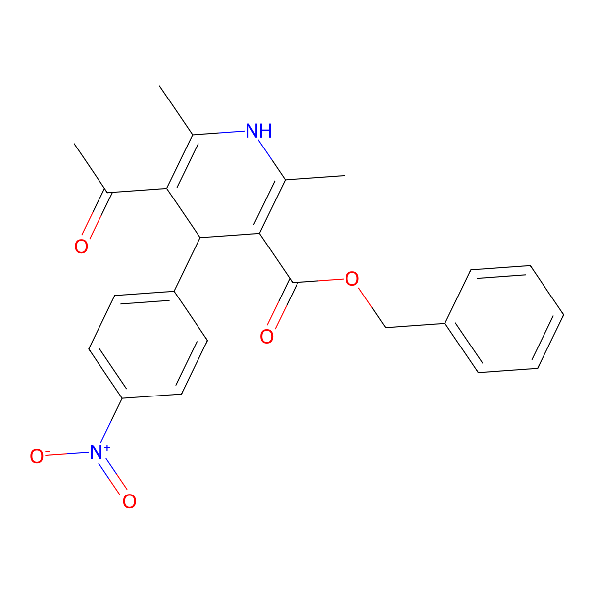 Benzyl 5-acetyl-2,6-dimethyl-4-(4-nitrophenyl)-1,4-dihydropyridine-3-carboxylate molecular structure, CAS 478259-03-9