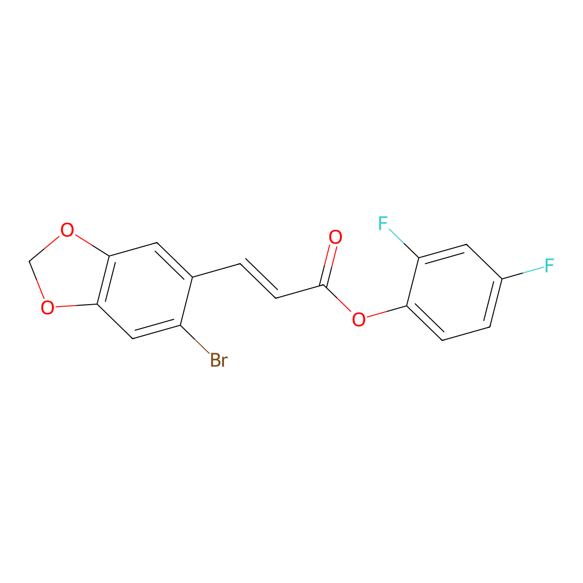 2,4-difluorophenyl (E)-3-(6-bromo-1,3-benzodioxol-5-yl)-2-propenoate molecular structure, CAS 478259-08-4