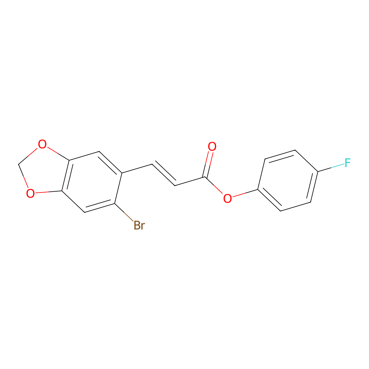 4-fluorophenyl (E)-3-(6-bromo-1,3-benzodioxol-5-yl)-2-propenoate molecular structure, CAS 478259-09-5