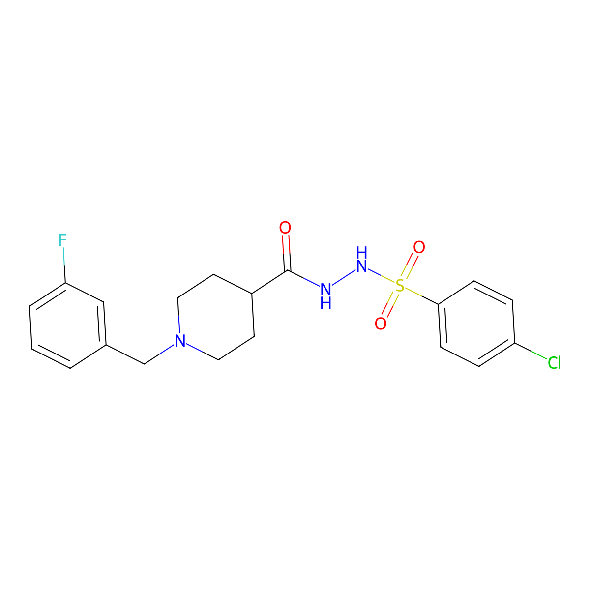 4-chloro-N'-{[1-(3-fluorobenzyl)-4-piperidinyl]carbonyl}benzenesulfonohydrazide molecular structure, CAS 478259-18-6