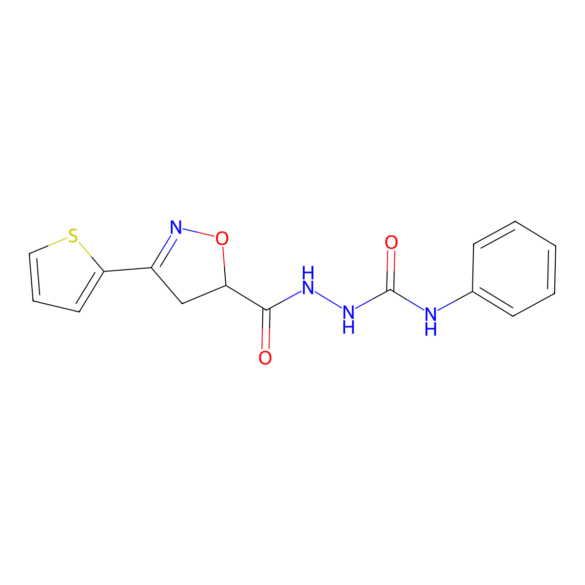 N-phenyl-2-{[3-(2-thienyl)-4,5-dihydro-5-isoxazolyl]carbonyl}-1-hydrazinecarboxamide molecular structure, CAS 478259-19-7