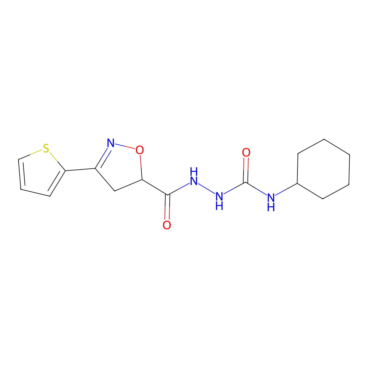 N-cyclohexyl-2-{[3-(2-thienyl)-4,5-dihydro-5-isoxazolyl]carbonyl}-1-hydrazinecarboxamide molecular structure, CAS 478259-20-0