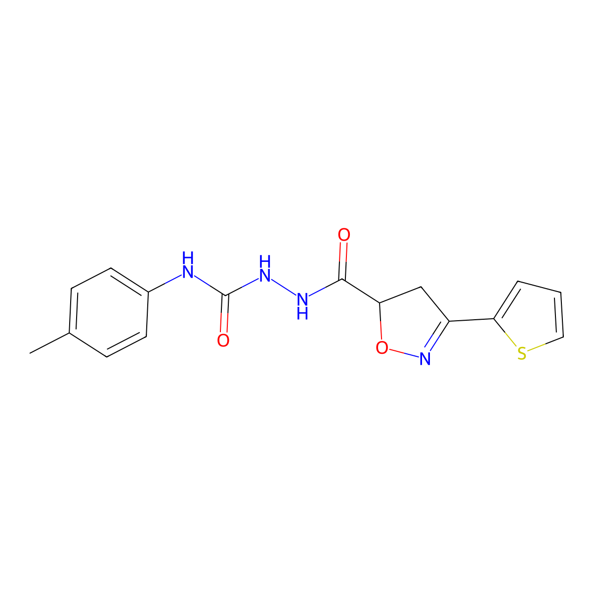 4,5-Dihydro-3-(2-thienyl)-5-isoxazolecarboxylic acid 2-(((4-methylphenyl)amino)carbonyl)hydrazide molecular structure, CAS 478259-21-1