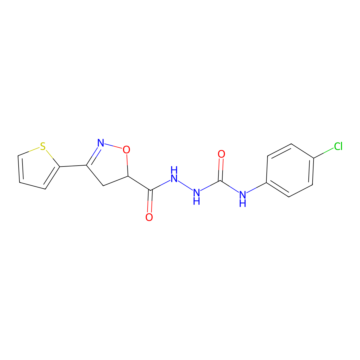 N-(4-chlorophenyl)-2-{[3-(2-thienyl)-4,5-dihydro-5-isoxazolyl]carbonyl}-1-hydrazinecarboxamide molecular structure, CAS 478259-23-3