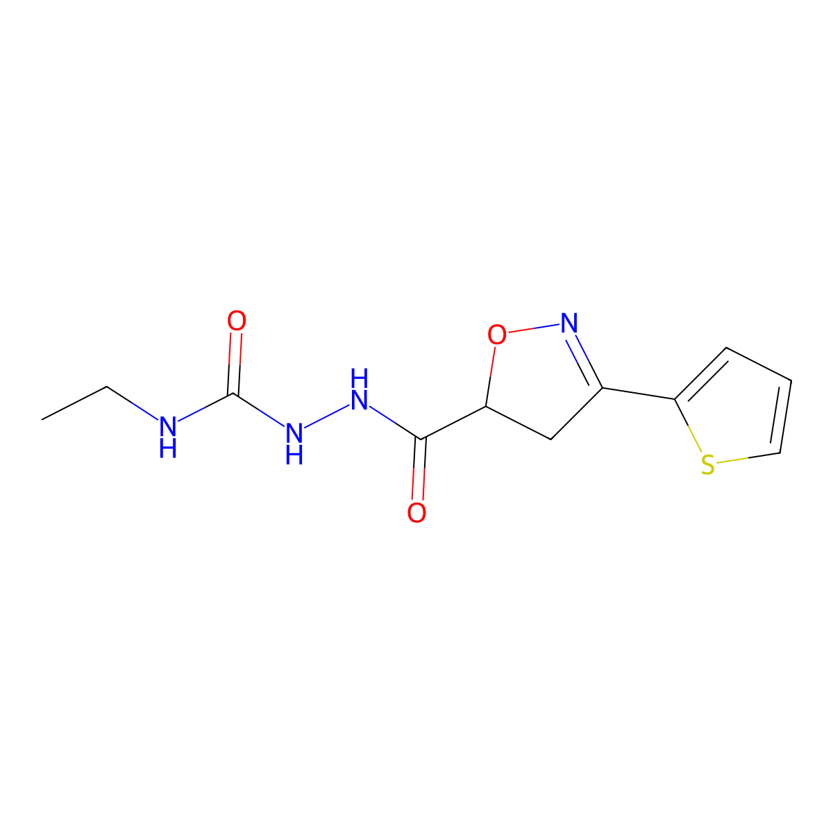 N-ethyl-2-{[3-(2-thienyl)-4,5-dihydro-5-isoxazolyl]carbonyl}-1-hydrazinecarboxamide molecular structure, CAS 478259-24-4