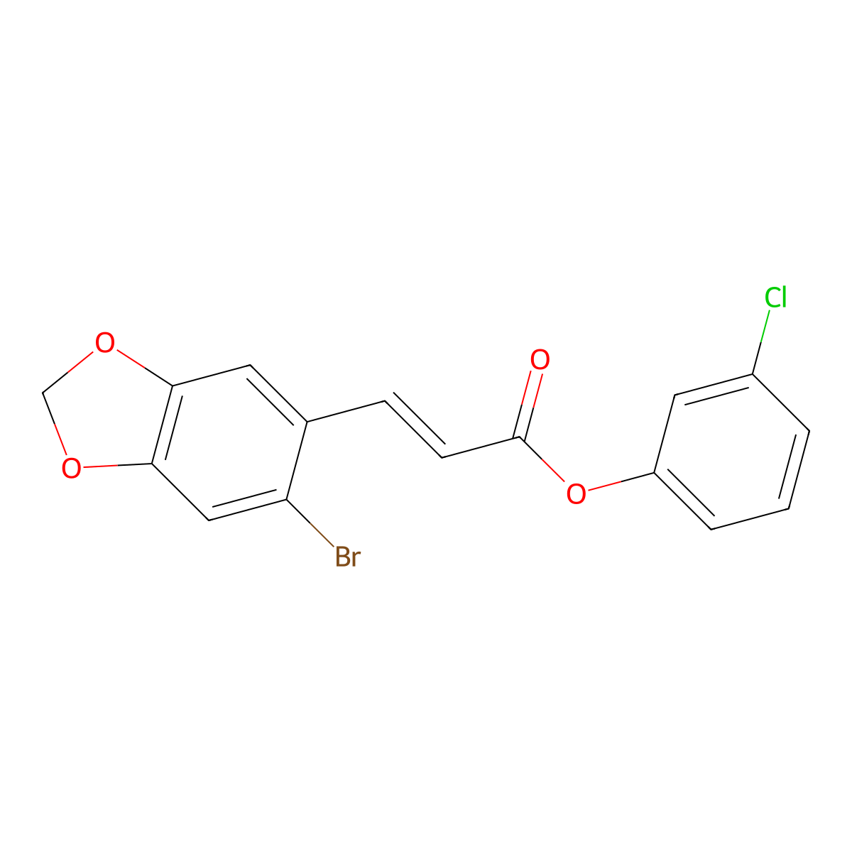 3-chlorophenyl (E)-3-(6-bromo-1,3-benzodioxol-5-yl)-2-propenoate molecular structure, CAS 478259-32-4
