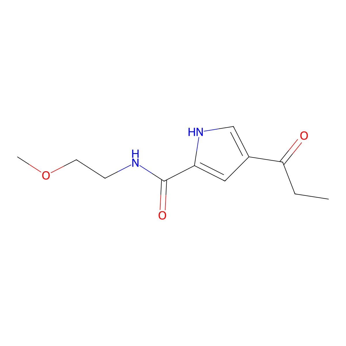 N-(2-methoxyethyl)-4-propanoyl-1H-pyrrole-2-carboxamide molecular structure, CAS 478259-34-6