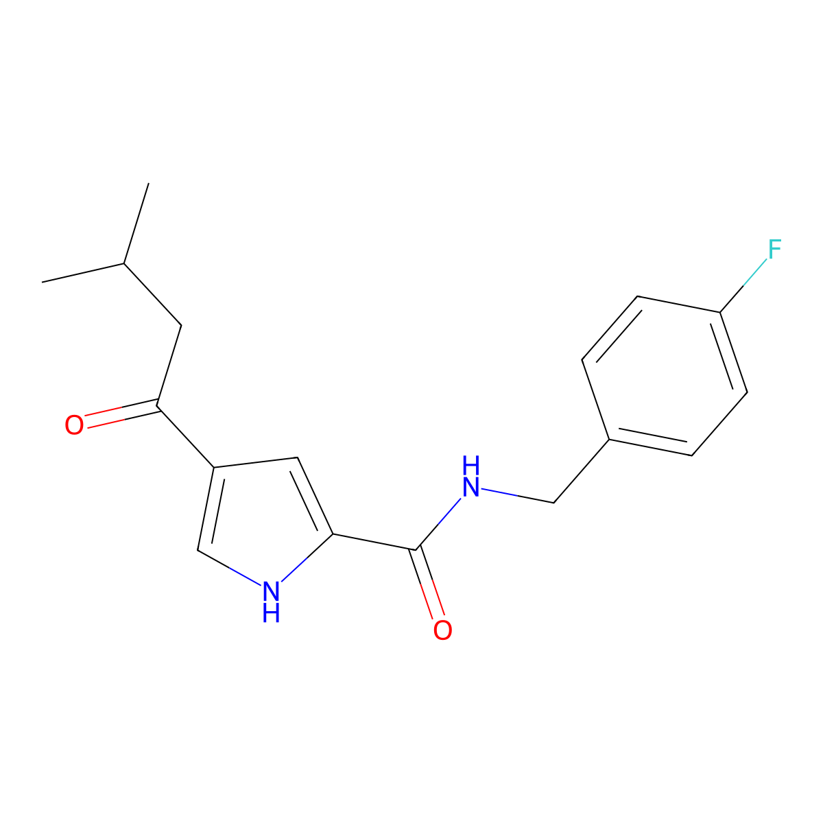 N-[(4-fluorophenyl)methyl]-4-(3-methylbutanoyl)-1H-pyrrole-2-carboxamide molecular structure, CAS 478259-39-1