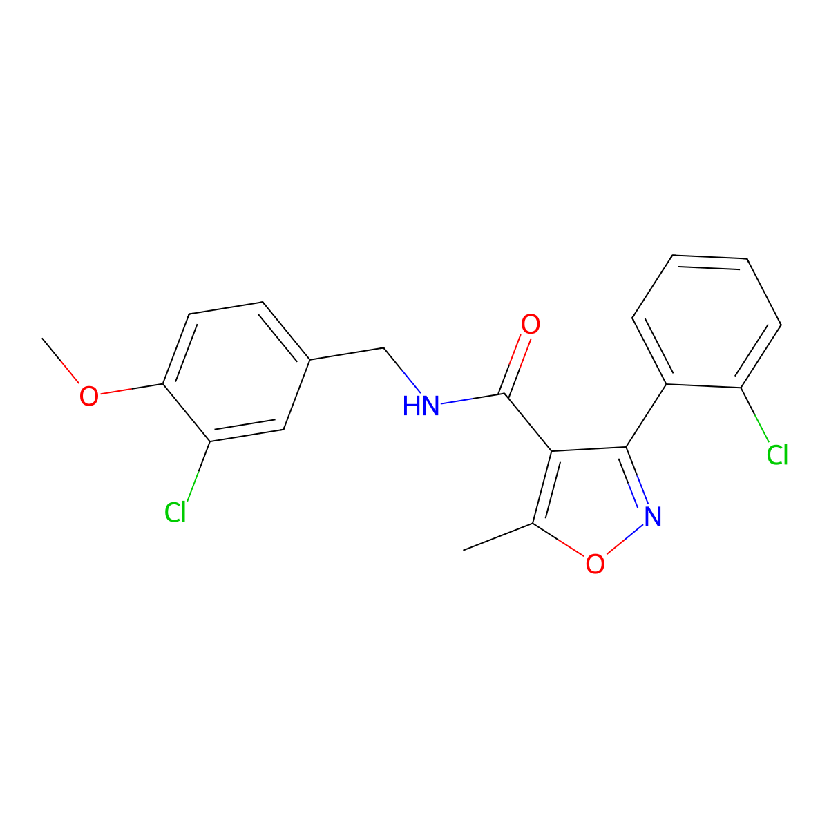 N-[(3-chloro-4-methoxyphenyl)methyl]-3-(2-chlorophenyl)-5-methyl-1,2-oxazole-4-carboxamide molecular structure, CAS 478259-45-9