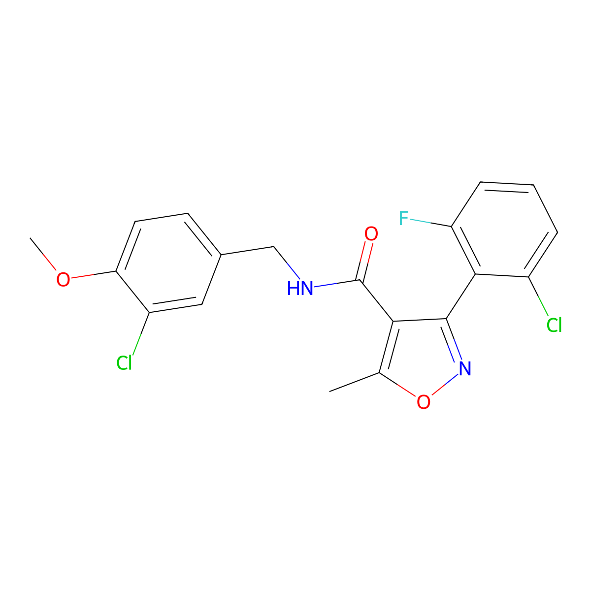 3-(2-chloro-6-fluorophenyl)-N-(3-chloro-4-methoxybenzyl)-5-methyl-4-isoxazolecarboxamide molecular structure, CAS 478259-46-0